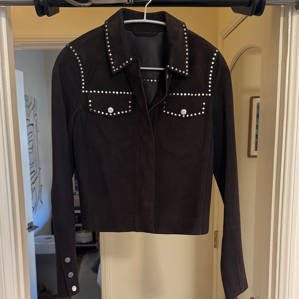 All Saints Dark Brown Studded SuperSoft Nubuck Jacket